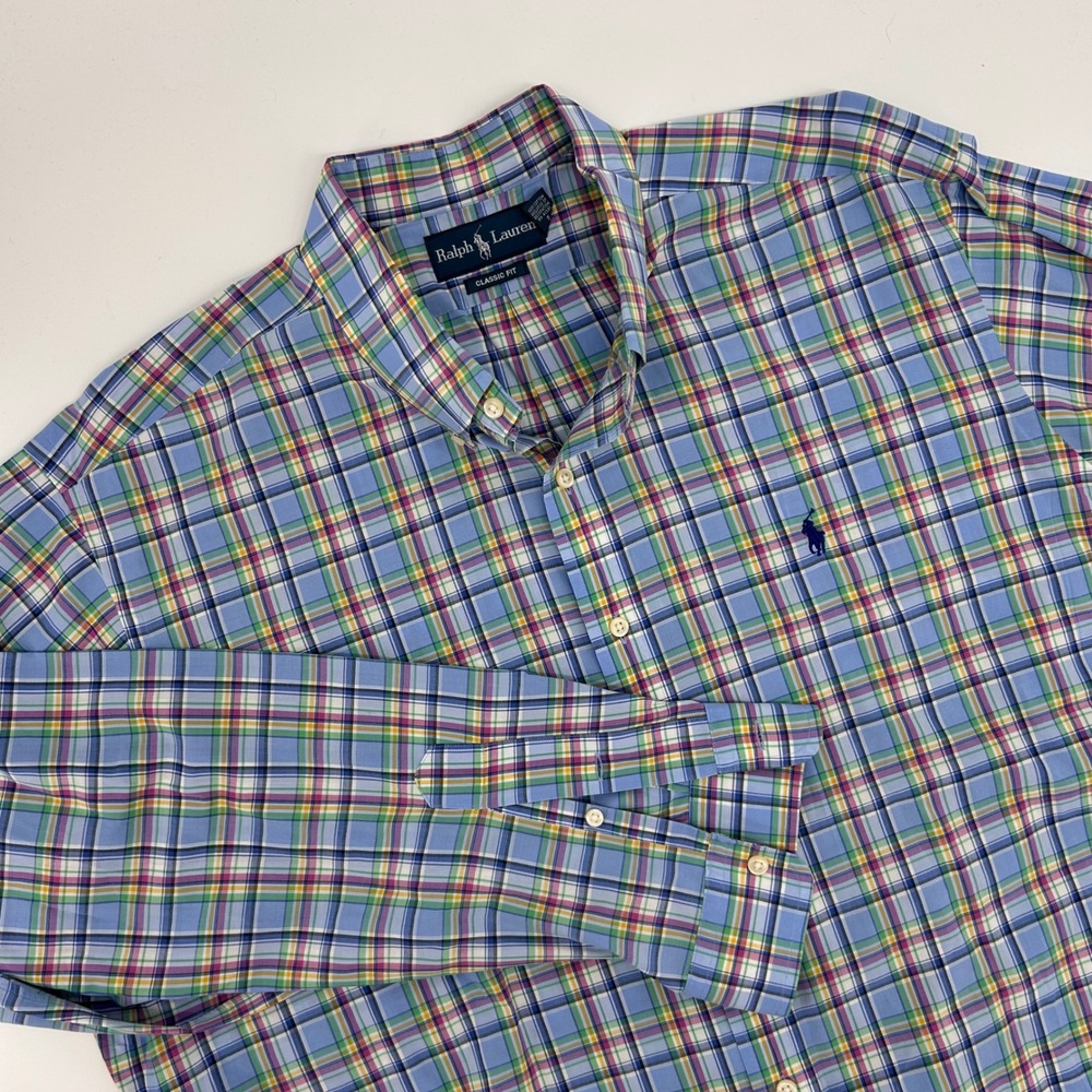 Ralph Lauren Classic Fit Plaid Button Down Shirt Men's XXL Blue Multi Color Polo